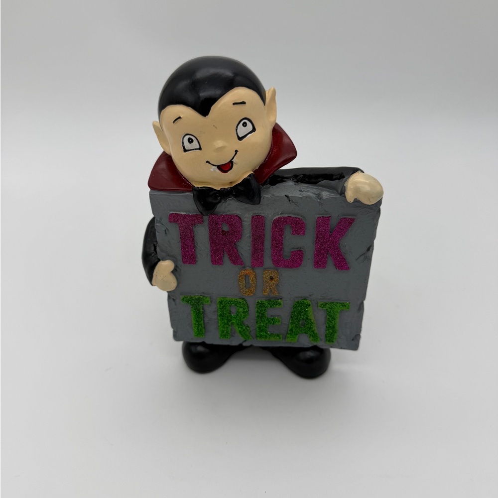 Halloween Count Dracula Decorative Glitter Tombstone TRICK OR TREAT Figurine 7”